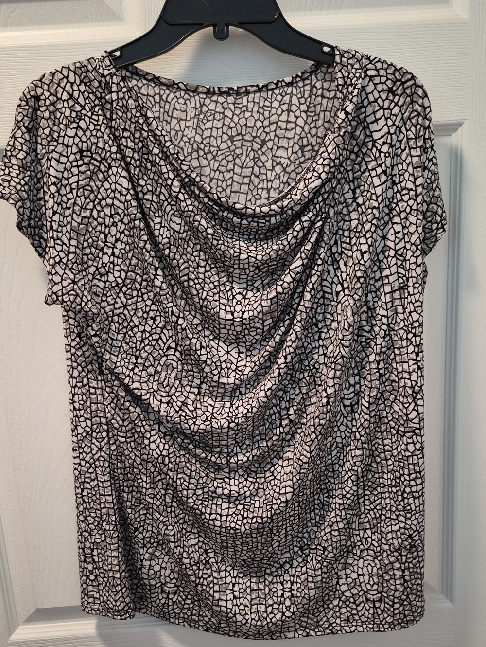Covington Black & White Draped Cowl-Neck Printed Top